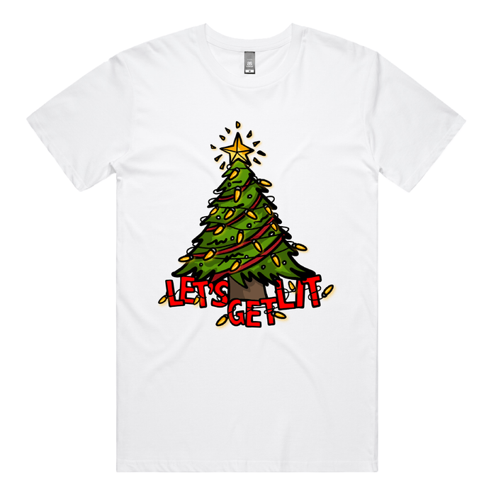 S / White / Large Front Design Let’s Get Lit 🎄💡 –  Men's T Shirt