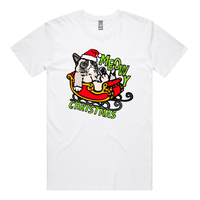 S / White / Large Front Design Meowy Christmas 😾🎄 – Men's T Shirt