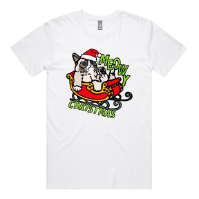 S / White / Large Front Design Meowy Christmas 😾🎄 – Men's T Shirt