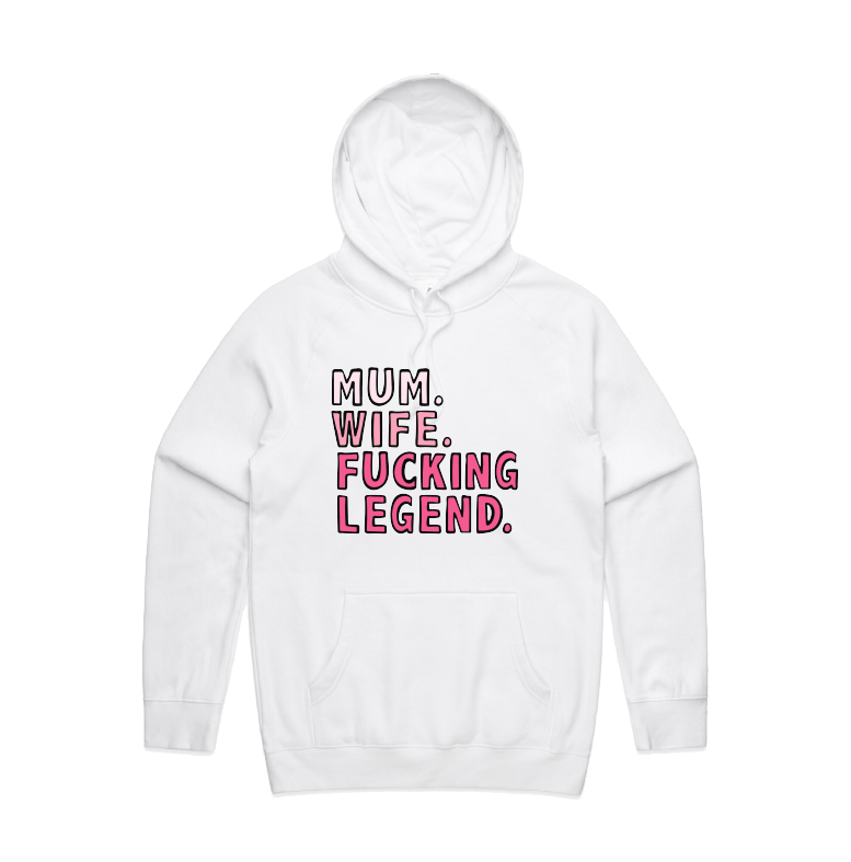 S / White / Large Front Design Mum. Wife. Legend 🏅 - Unisex Hoodie
