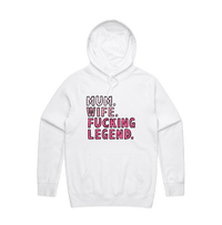 S / White / Large Front Design Mum. Wife. Legend 🏅 - Unisex Hoodie