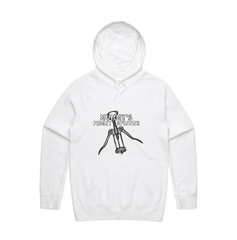S / White / Large Front Design Mummy's Fidget Spinner 🍷 - Unisex Hoodie