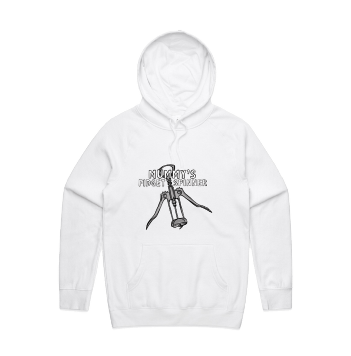 S / White / Large Front Design Mummy's Fidget Spinner 🍷 - Unisex Hoodie
