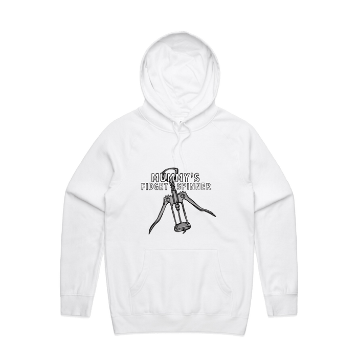 S / White / Large Front Design Mummy's Fidget Spinner 🍷 - Unisex Hoodie