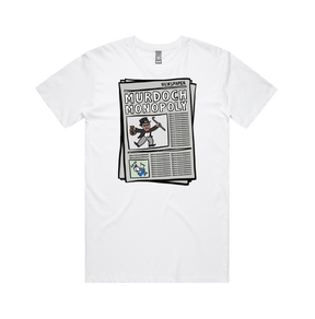 S / White / Large Front Design Murdoch Monopoly 📰 - Men's T Shirt