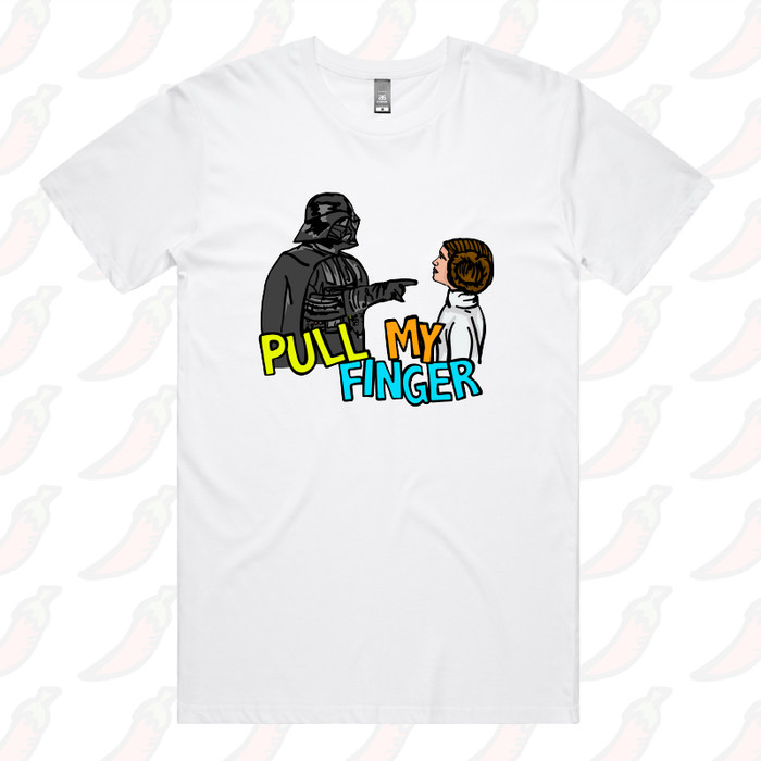 S / White / Large Front Design Pull My Finger 👉 – Men's T Shirt