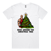 S / White / Large Front Design Rock Around The Christmas Tree 🎄 - Men's T Shirt