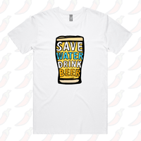 S / White / Large Front Design Save Water Drink Beer 🚱🍺 - Men's T Shirt