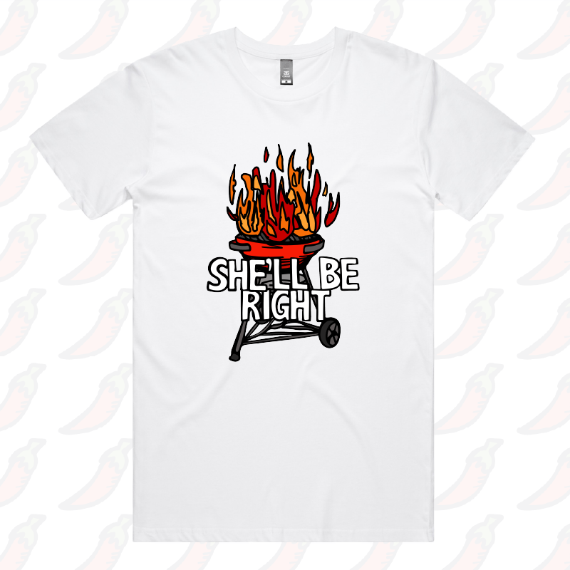 S / White / Large Front Design She’ll Be Right BBQ 🤷🔥 – Men's T Shirt