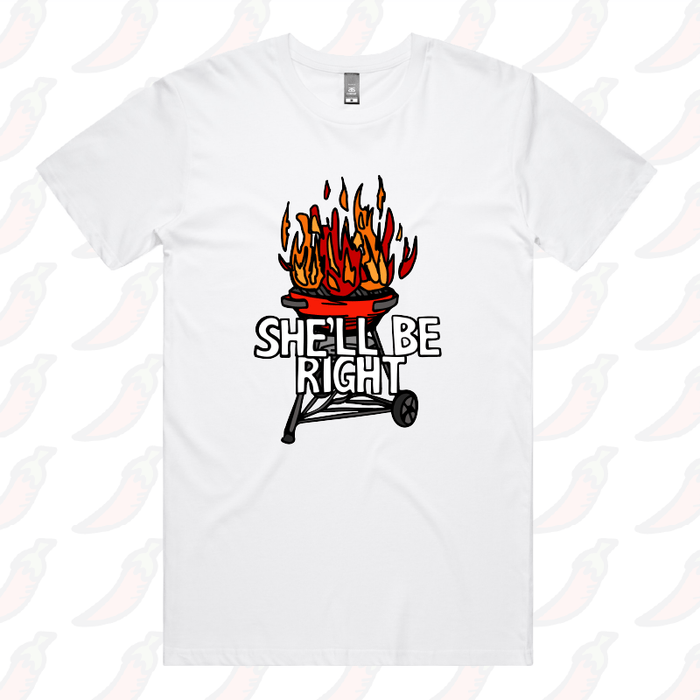 S / White / Large Front Design She’ll Be Right BBQ 🤷🔥 – Men's T Shirt