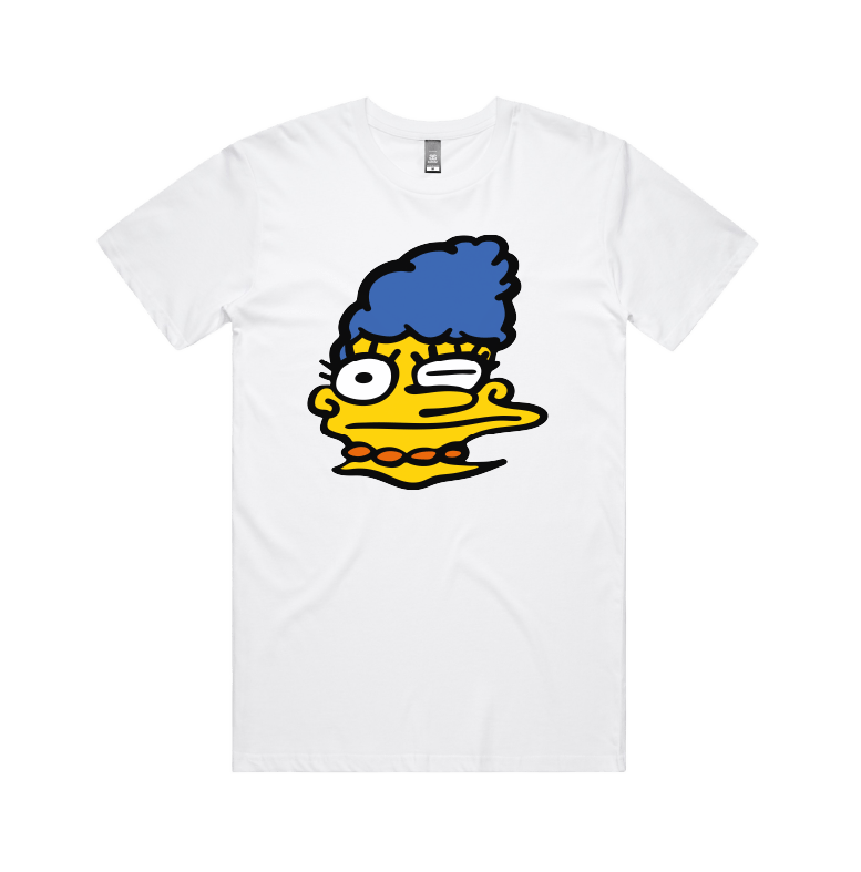 S / White / Large Front Design Smeared Marge 👕 - Men's T Shirt