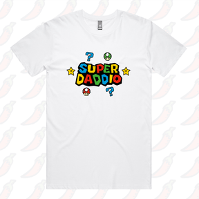 S / White / Large Front Design Super Daddio ⭐🍄 – Men's T Shirt