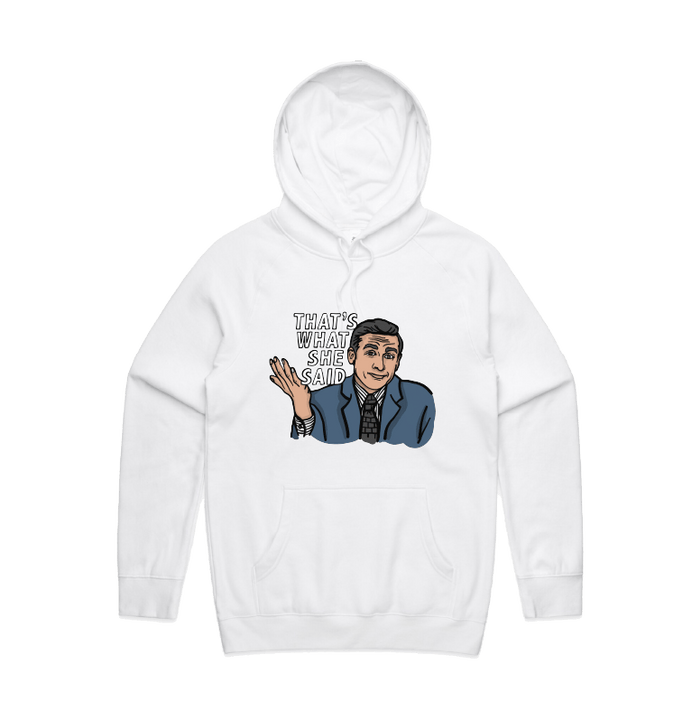 S / White / Large Front Design That's What She Said 🖨️ - Unisex Hoodie