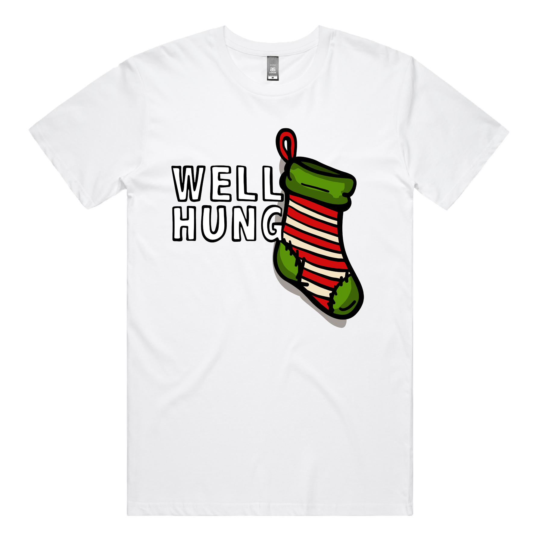 S / White / Large Front Design Well Hung 🧦🎄- Men's T Shirt