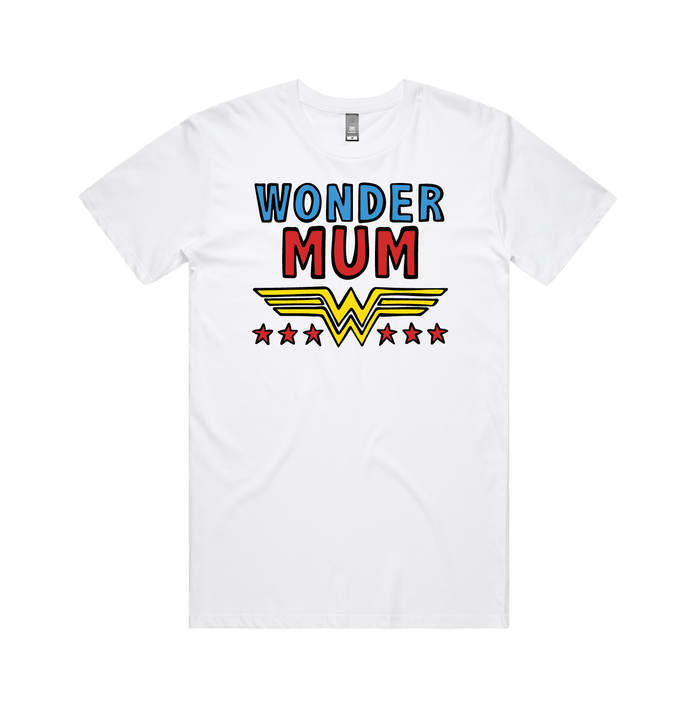 S / White / Large Front Design Wondermum 🦸‍♀️ - Men's (Unisex) T Shirt