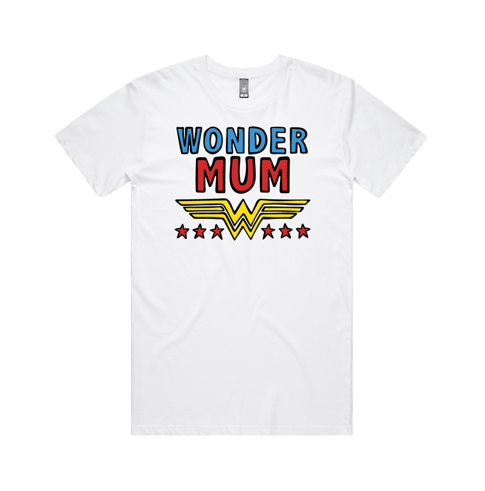 S / White / Large Front Design Wondermum 🦸‍♀️ - Men's (Unisex) T Shirt