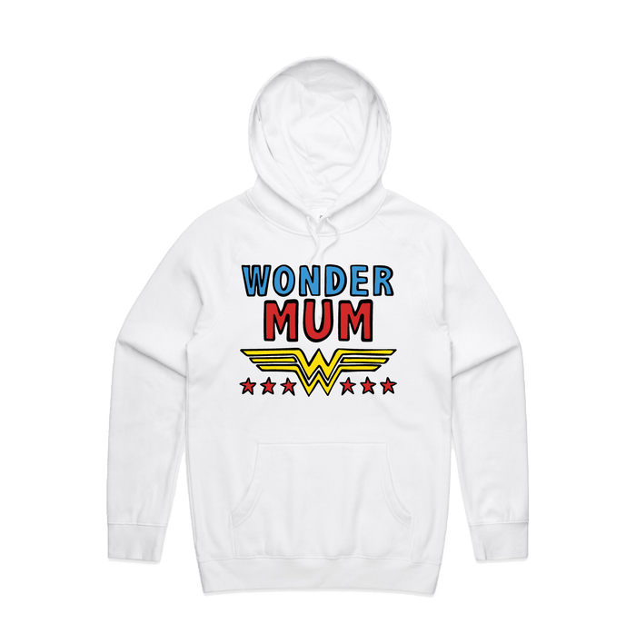 S / White / Large Front Design Wondermum 🦸‍♀️ - Unisex Hoodie