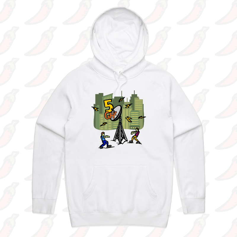 S / White / Large Front Print 5G Zombie 📡🧟‍♂️ - Unisex Hoodie