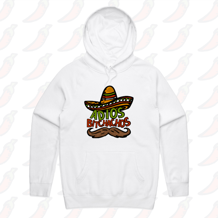 S / White / Large Front Print Adios Bitchachos 🌮 - Unisex Hoodie