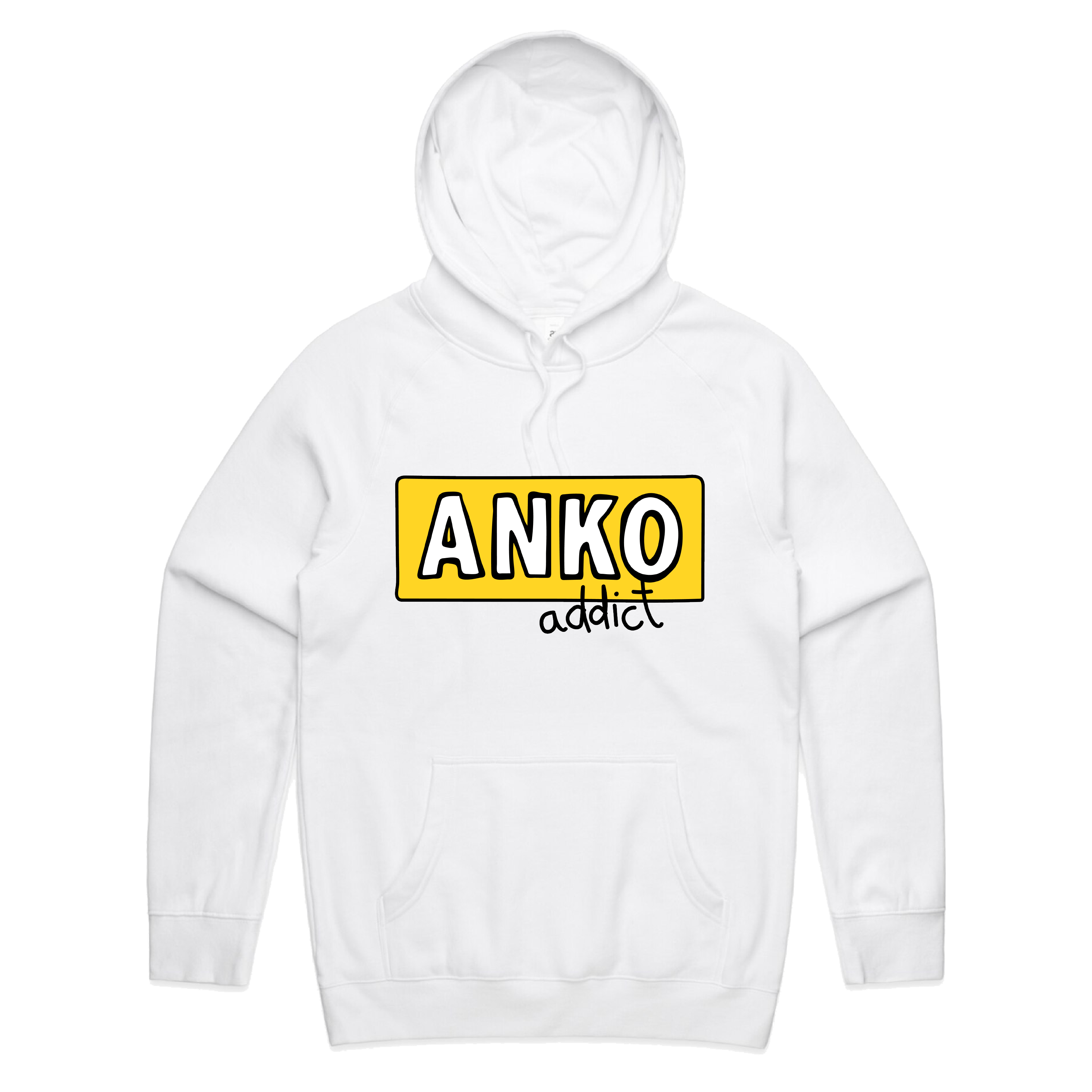 S / White / Large Front Print ANKO Addict 💉 - Unisex Hoodie