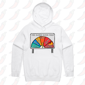 S / White / Large Front Print Aussie Fire Danger Rating 🚒 - Unisex Hoodie
