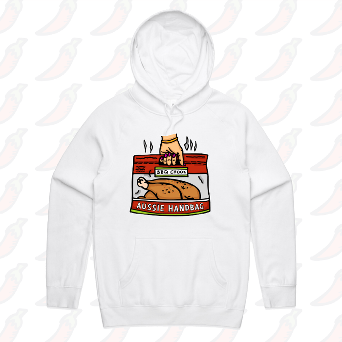S / White / Large Front Print Aussie Handbag 🍗 – Unisex Hoodie