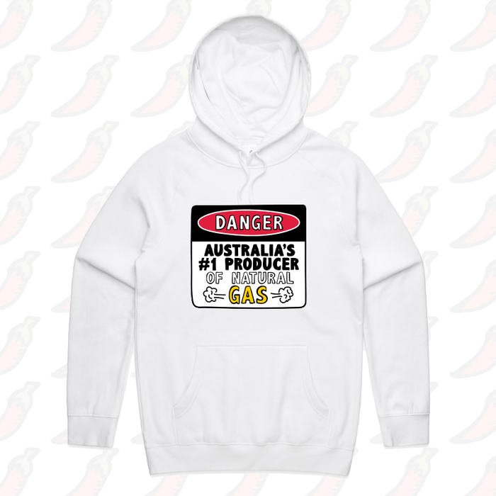 S / White / Large Front Print Australian Gas Producer 💨 – Unisex Hoodie