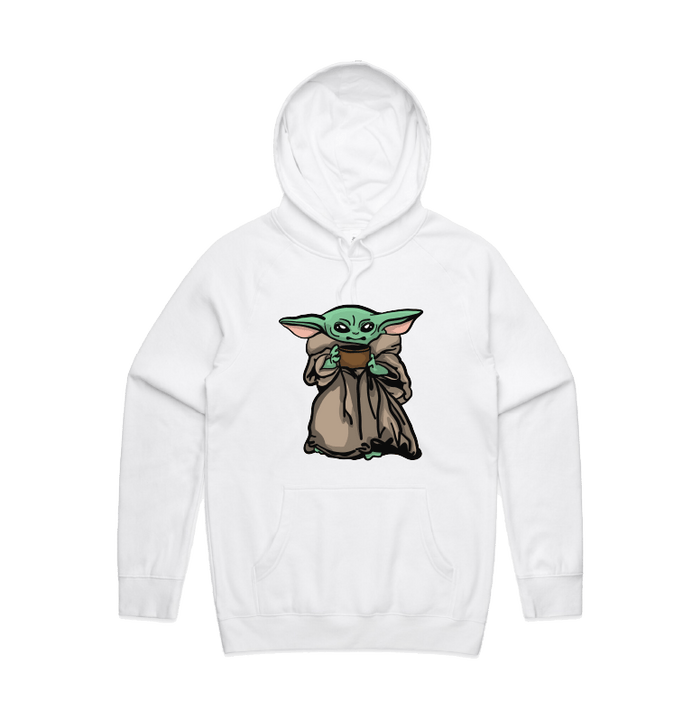 S / White / Large Front Print Baby Yoda 👶 - Unisex Hoodie