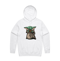 S / White / Large Front Print Baby Yoda 👶 - Unisex Hoodie