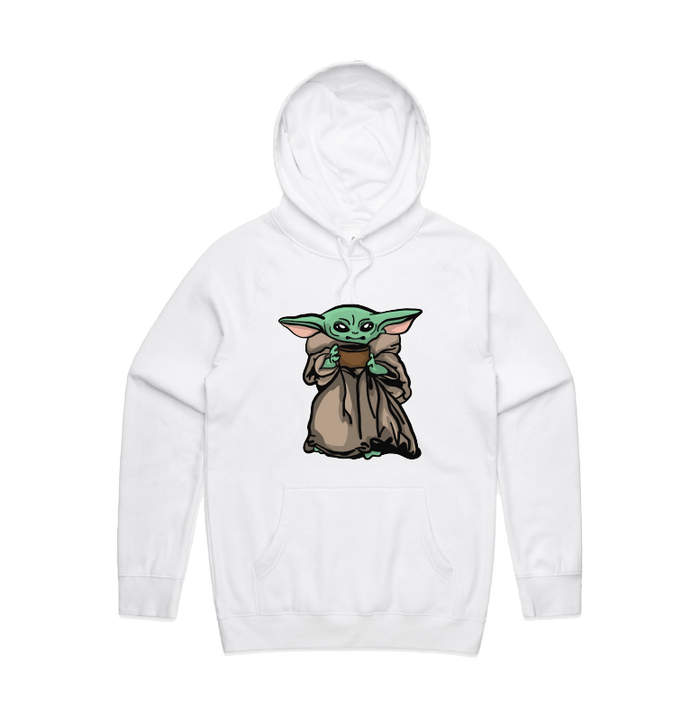 S / White / Large Front Print Baby Yoda 👶 - Unisex Hoodie