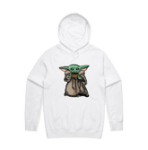 S / White / Large Front Print Baby Yoda 👶 - Unisex Hoodie