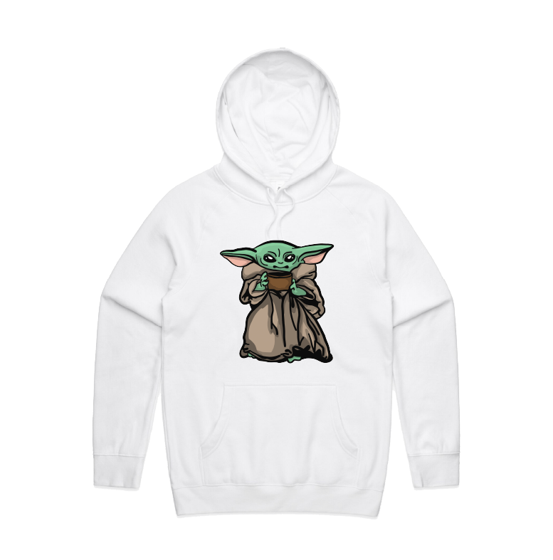S / White / Large Front Print Baby Yoda 👶 - Unisex Hoodie