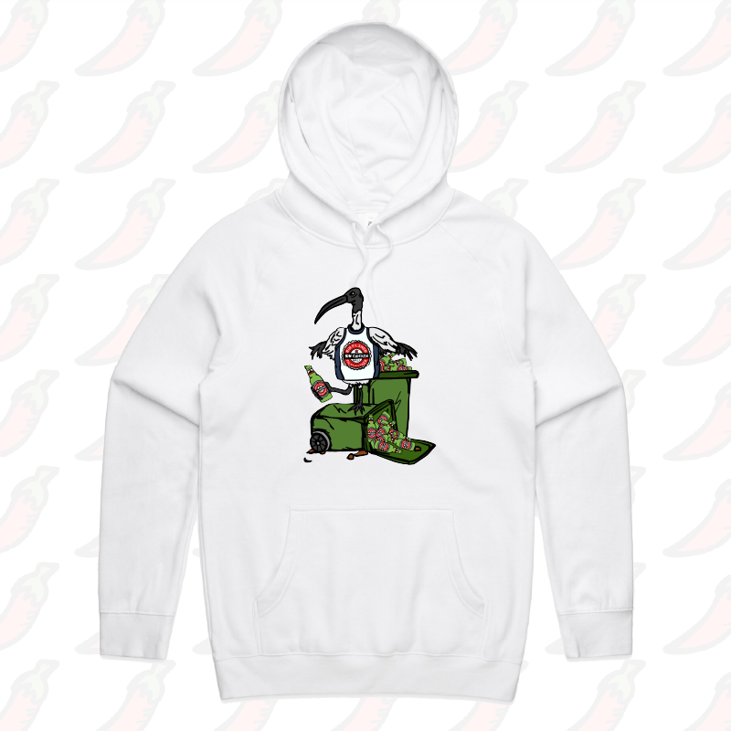 S / White / Large Front Print Bali Bin Chicken 🗑️ - Unisex Hoodie