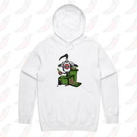S / White / Large Front Print Bali Bin Chicken 🗑️ - Unisex Hoodie