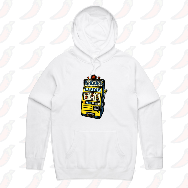 S / White / Large Front Print Brickie’s Laptop 🎰 - Unisex Hoodie