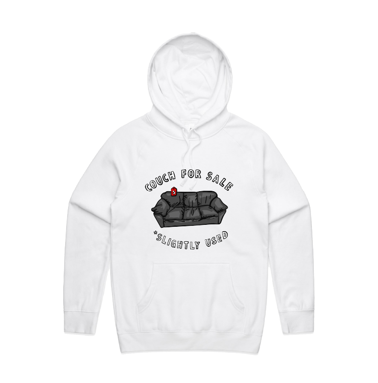 S / White / Large Front Print Casting Couch 📹 - Unisex Hoodie