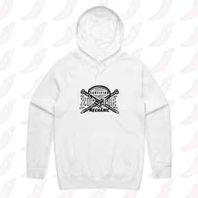 S / White / Large Front Print Certified Ziptie Mechanic 🔧 – Unisex Hoodie