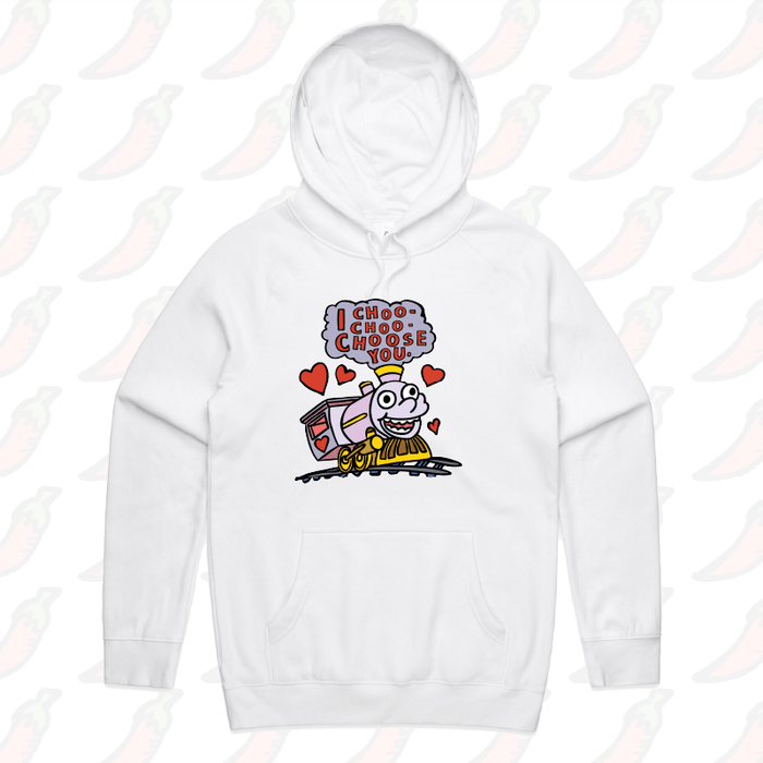 S / White / Large Front Print Choo Choo Choose You 🚂- Unisex Hoodie