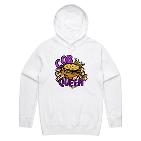 S / White / Large Front Print Cob Queen 👑🍞 – Unisex Hoodie