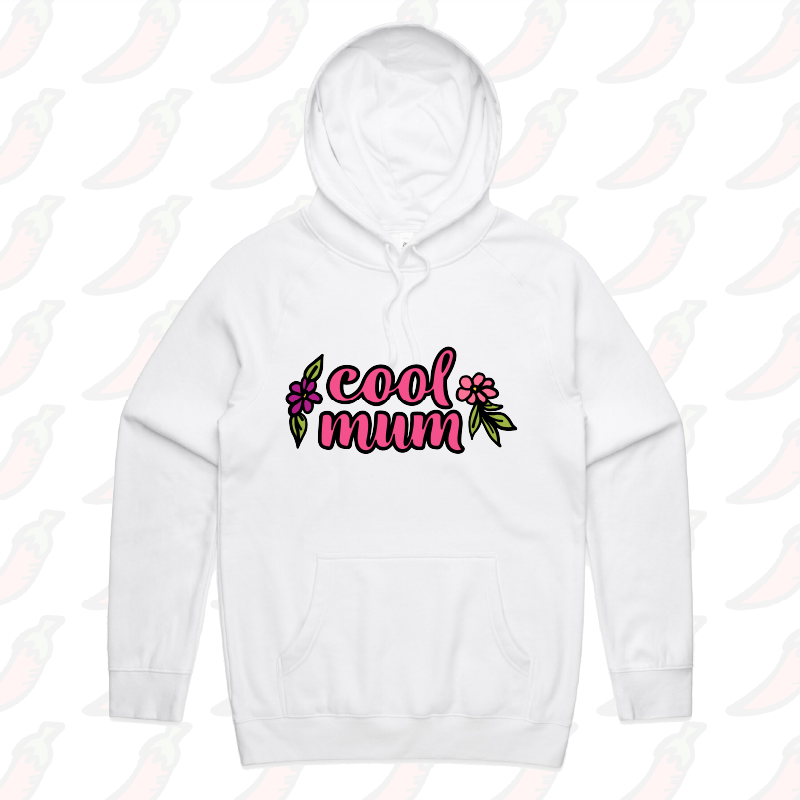 S / White / Large Front Print Cool Mum 🌷– Unisex Hoodie