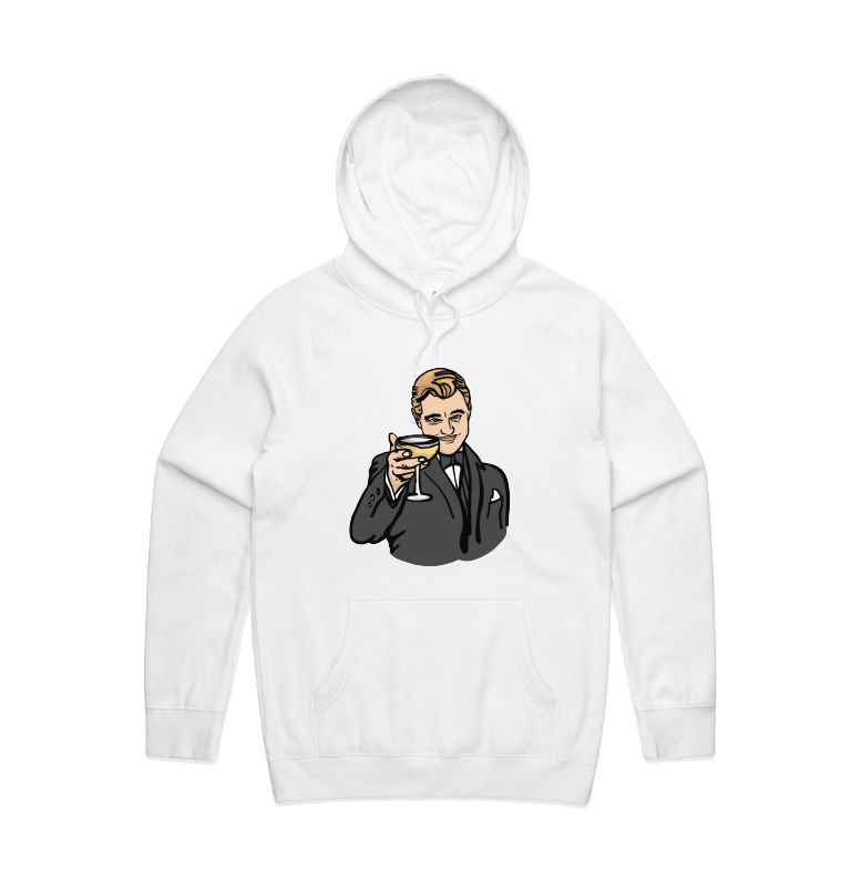 S / White / Large Front Print DiCaprio Gatsby Cheers 🍸 - Unisex Hoodie