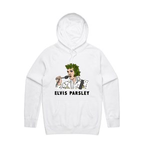 S / White / Large Front Print Elvis Parsley 🌿 - Unisex Hoodie