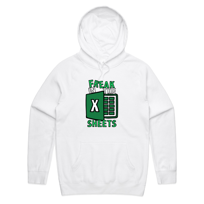 S / White / Large Front Print Freak in the Sheets 📈🛌- Unisex Hoodie