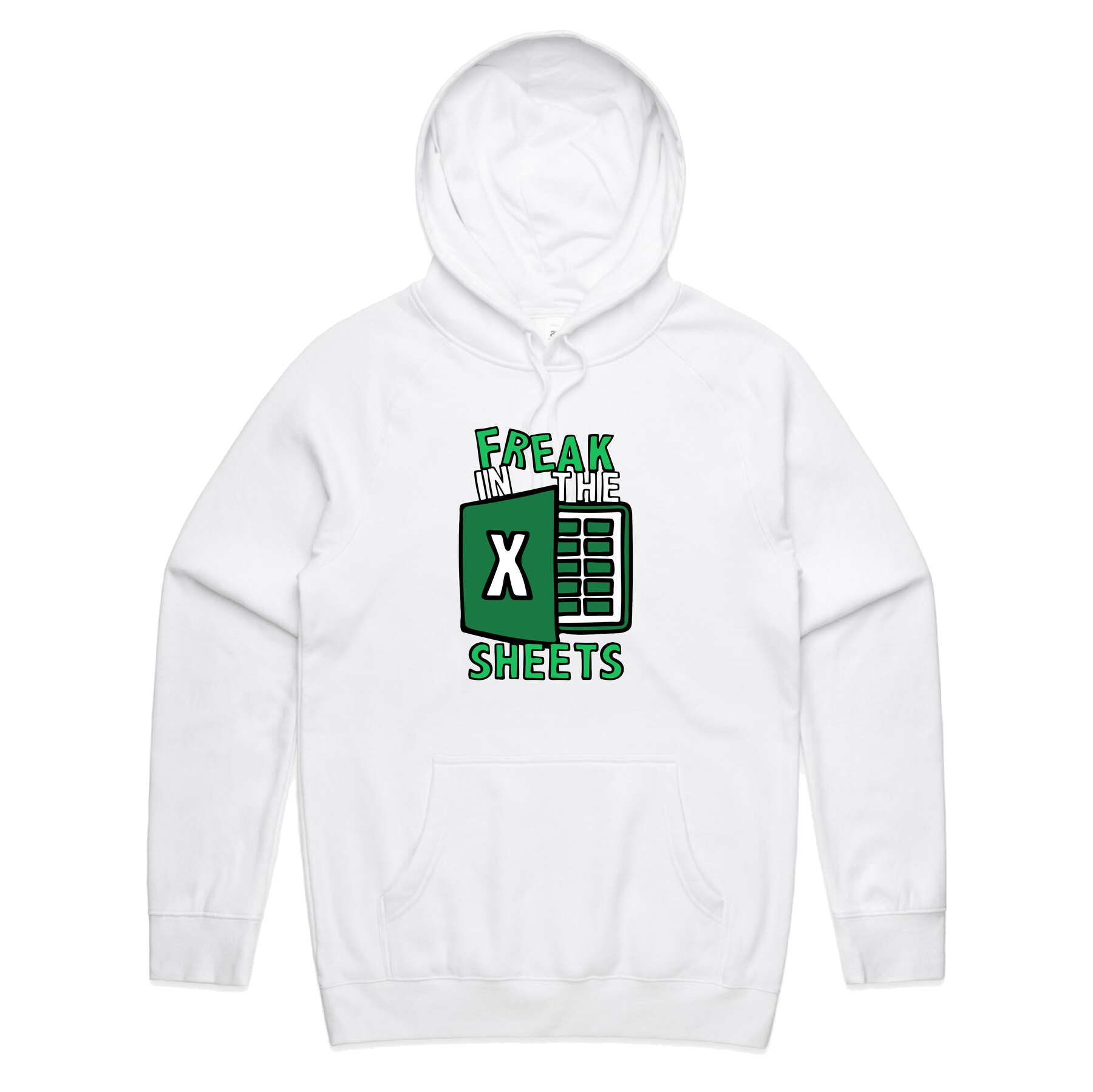 S / White / Large Front Print Freak in the Sheets 📈🛌- Unisex Hoodie
