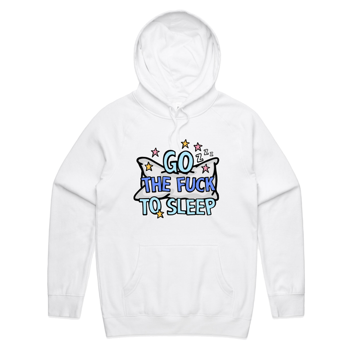 S / White / Large Front Print Go The F To Sleep 🤬💤 - Unisex Hoodie