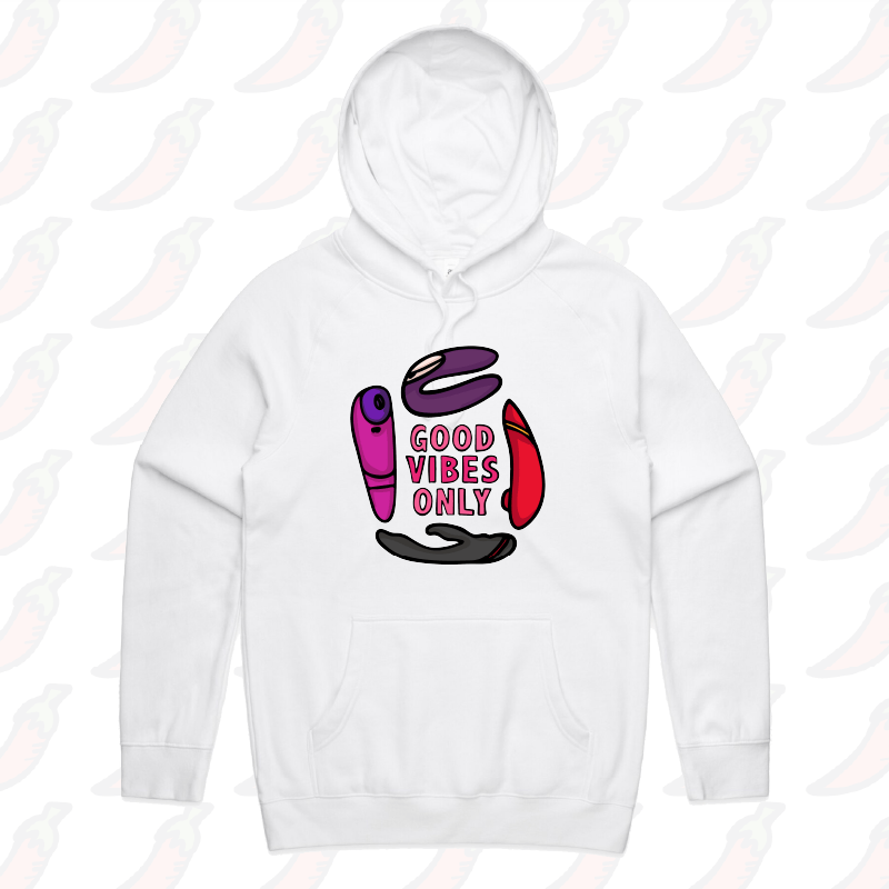 S / White / Large Front Print Good Vibes Only 🍡 – Unisex Hoodie
