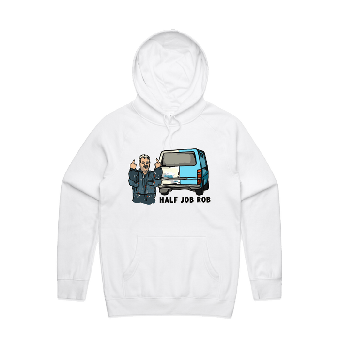 S / White / Large Front Print Half Job Rob 🤬 - Unisex Hoodie