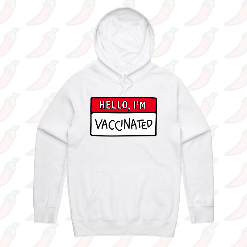 S / White / Large Front Print Hello, I'm Vaccinated 👋 - Unisex Hoodie