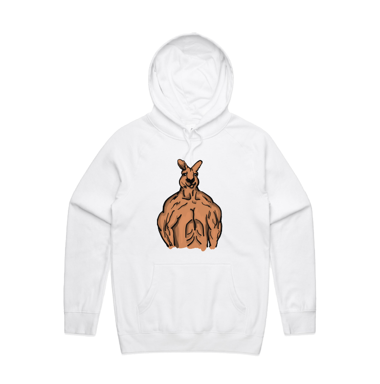 S / White / Large Front Print Jacked Kangaroo 🦘 - Unisex Hoodie