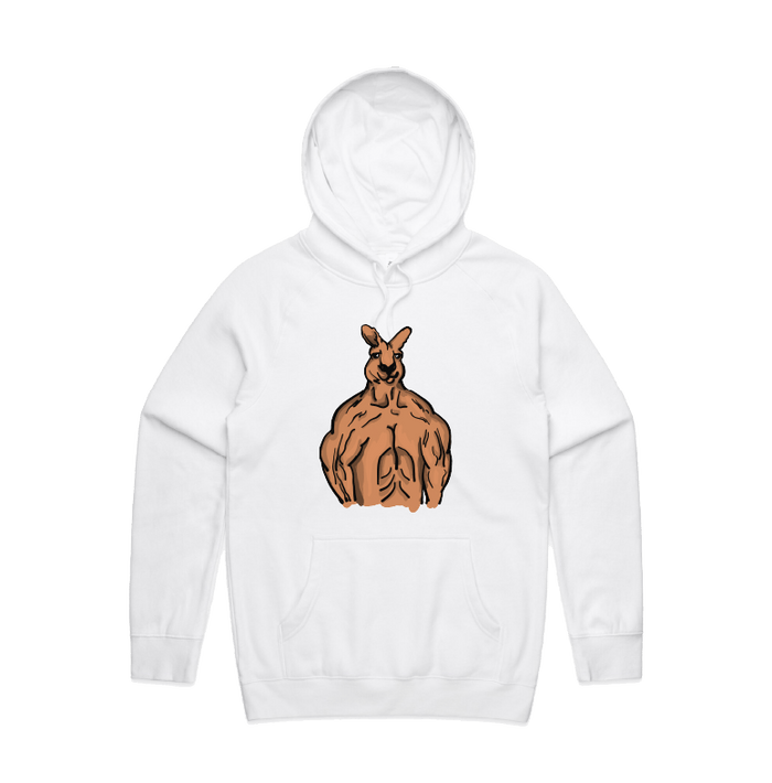 S / White / Large Front Print Jacked Kangaroo 🦘 - Unisex Hoodie